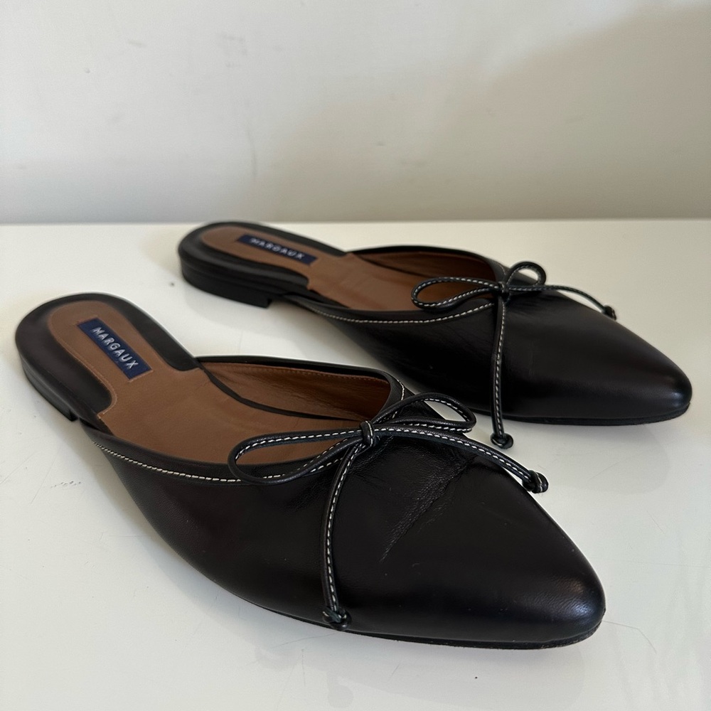 Margaux Black Leather Flats with Bow